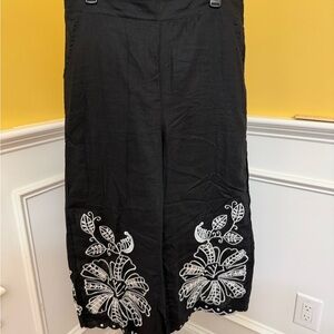 Christian Siriano Black Pants with White Floral Design